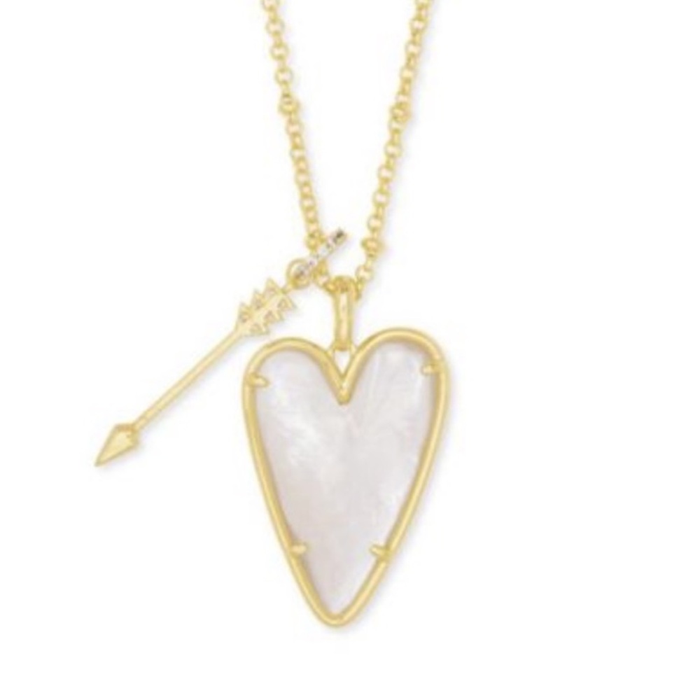 Kendra Scott Ansley Mother of Pearl Gold and White Heart Pendant Necklace NEW